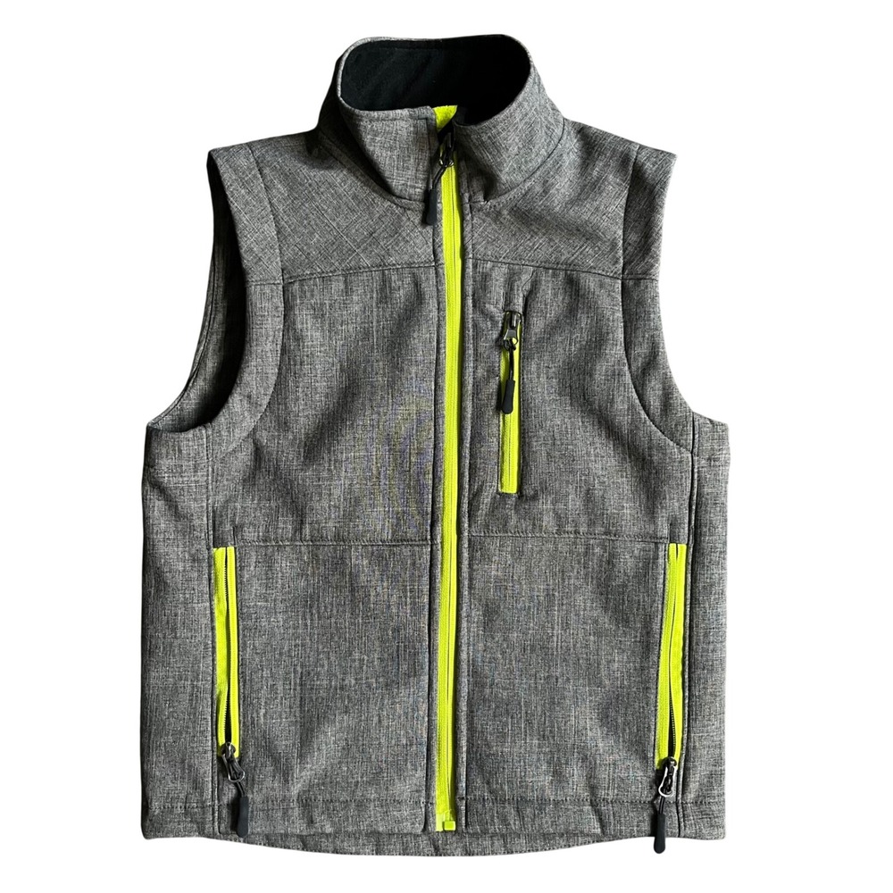 Pintlar Boys Softshell Fleece Lined Vest Grey Yellow Size L Gorpcore Fall Layer